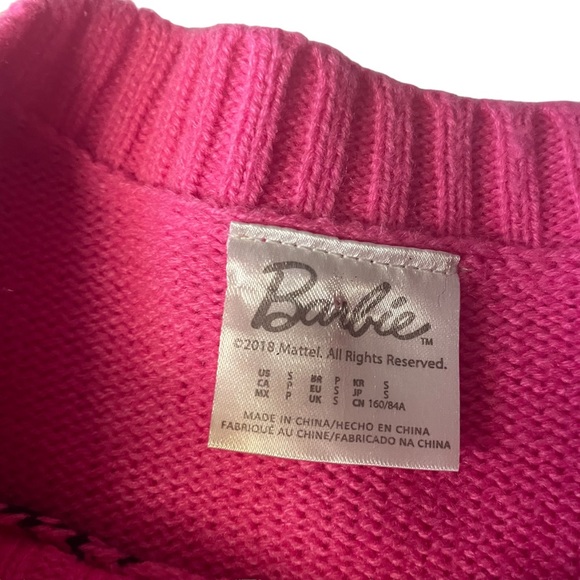 Barbie Spell Out Pink Black Crewneck Pullover Sweater Small - Picture 3 of 4
